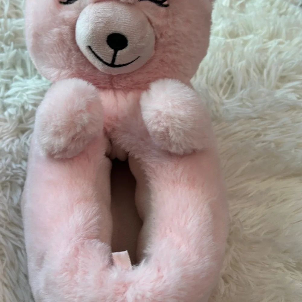 Old Navy Faux-Fur Pink Teddy Bear Critter Soft Plush Slippers for Girls XL (3-4)